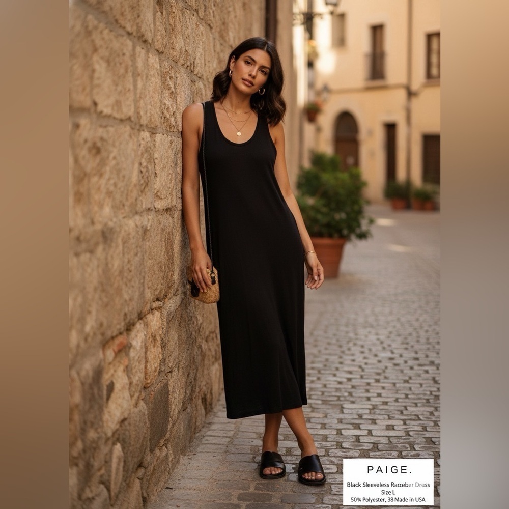 PAIGE Black Midi Sleeveless Dress size L